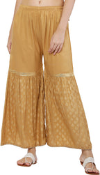 PAVONINE Beige Color 3-Panels Sequence Printed Flared Sharara For Women & Girls | Grocsy
