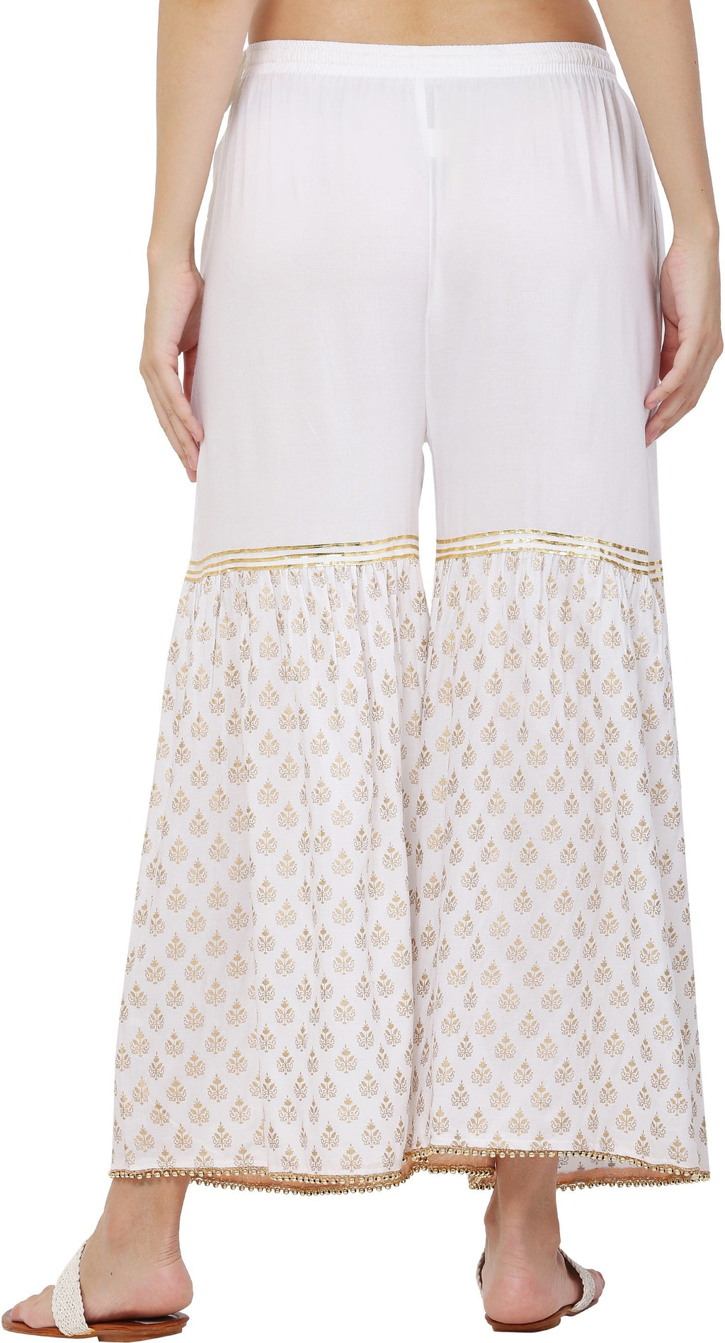 PAVONINE White Color 3-Panels Sequence Printed Flared Sharara For Women & Girls | Grocsy