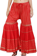 PAVONINE Red Color 3-Panels Golden Printed Flared Sharara For Women & Girls | Grocsy