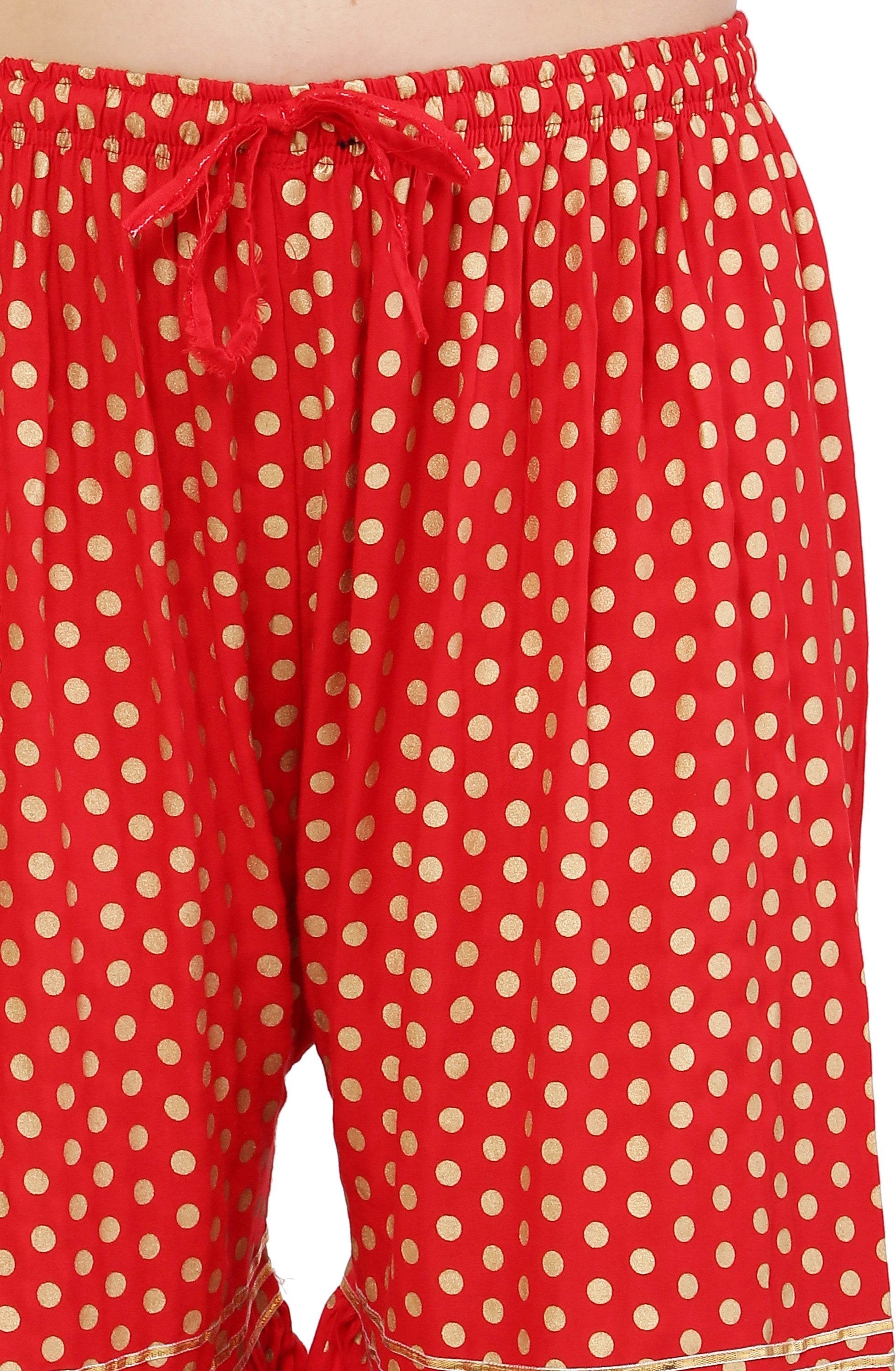 PAVONINE Red Color 3-Panels Golden Printed Flared Sharara For Women & Girls | Grocsy
