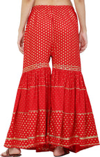 PAVONINE Red Color 3-Panels Golden Printed Flared Sharara For Women & Girls | Grocsy