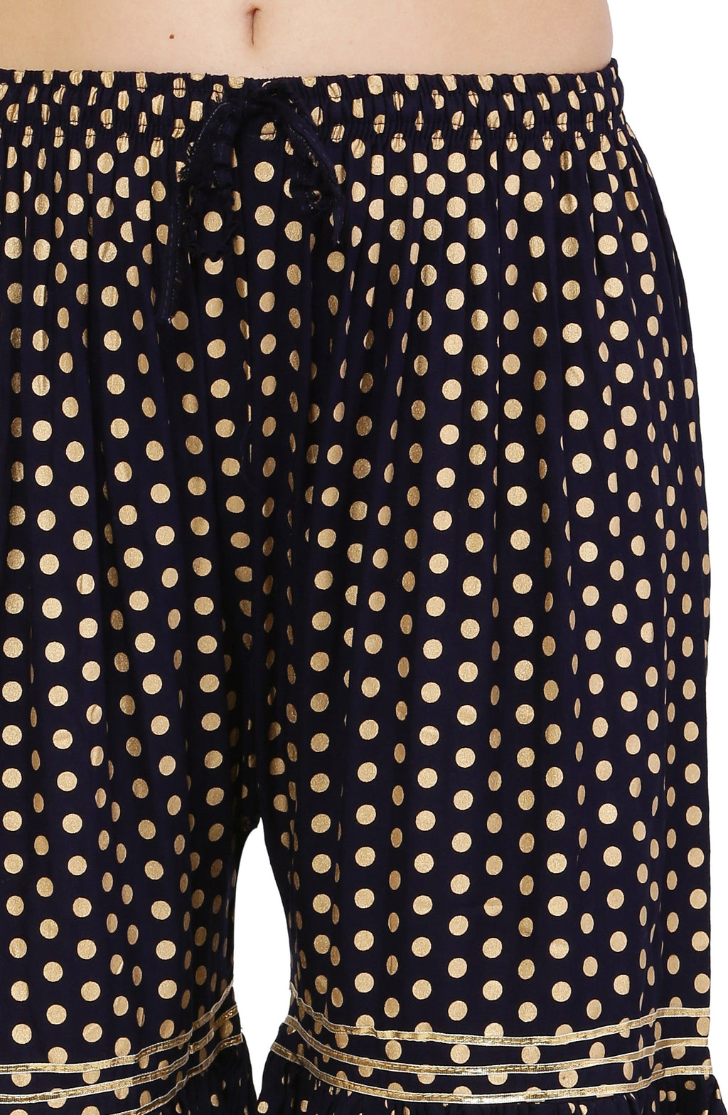 PAVONINE Black Color 3-Panels Golden Printed Flared Sharara For Women & Girls | Grocsy