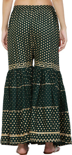 PAVONINE Bottle Green Color 3-Panels Golden Printed Flared Sharara For Women & Girls | Grocsy