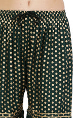 PAVONINE Bottle Green Color 3-Panels Golden Printed Flared Sharara For Women & Girls | Grocsy