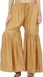 PAVONINE Beige Color 3-Panels Golden Printed Flared Sharara For Women & Girls | Grocsy