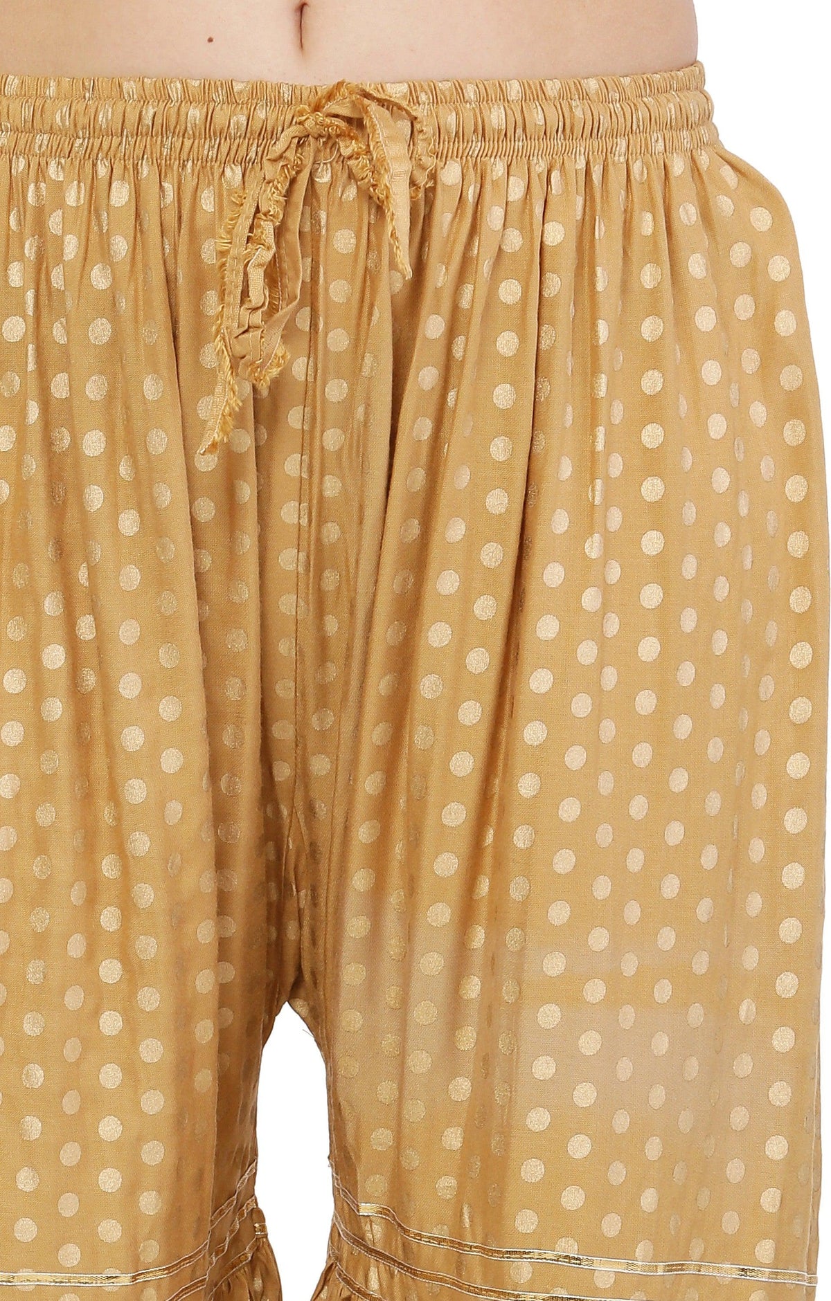 PAVONINE Beige Color 3-Panels Golden Printed Flared Sharara For Women & Girls | Grocsy