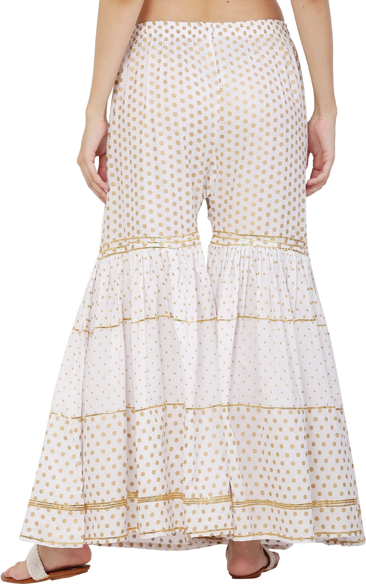 PAVONINE White Color 3-Panels Golden Printed Flared Sharara For Women & Girls | Grocsy