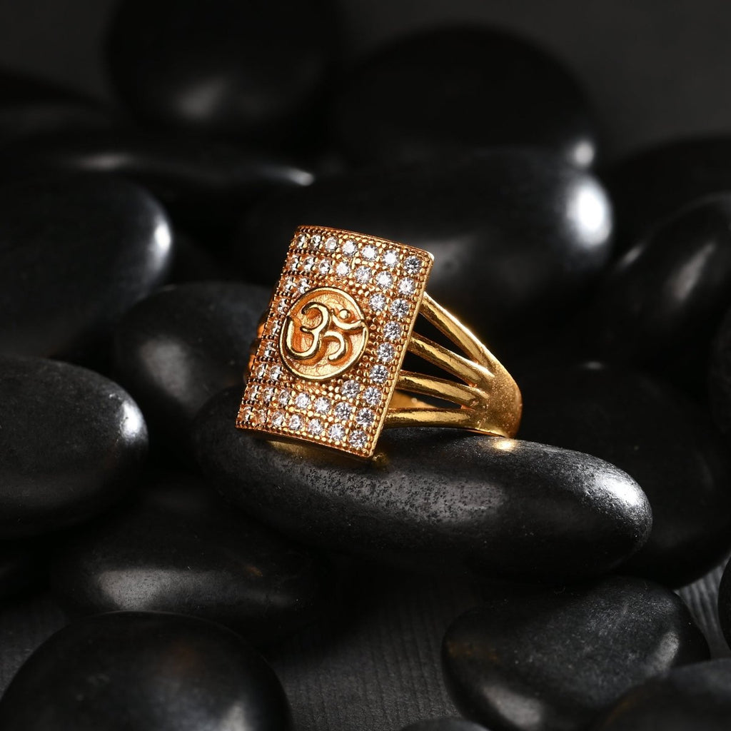 AanyaCentric Gold-Polished American Diamond Ad Ring for Boys & Man | Grocsy