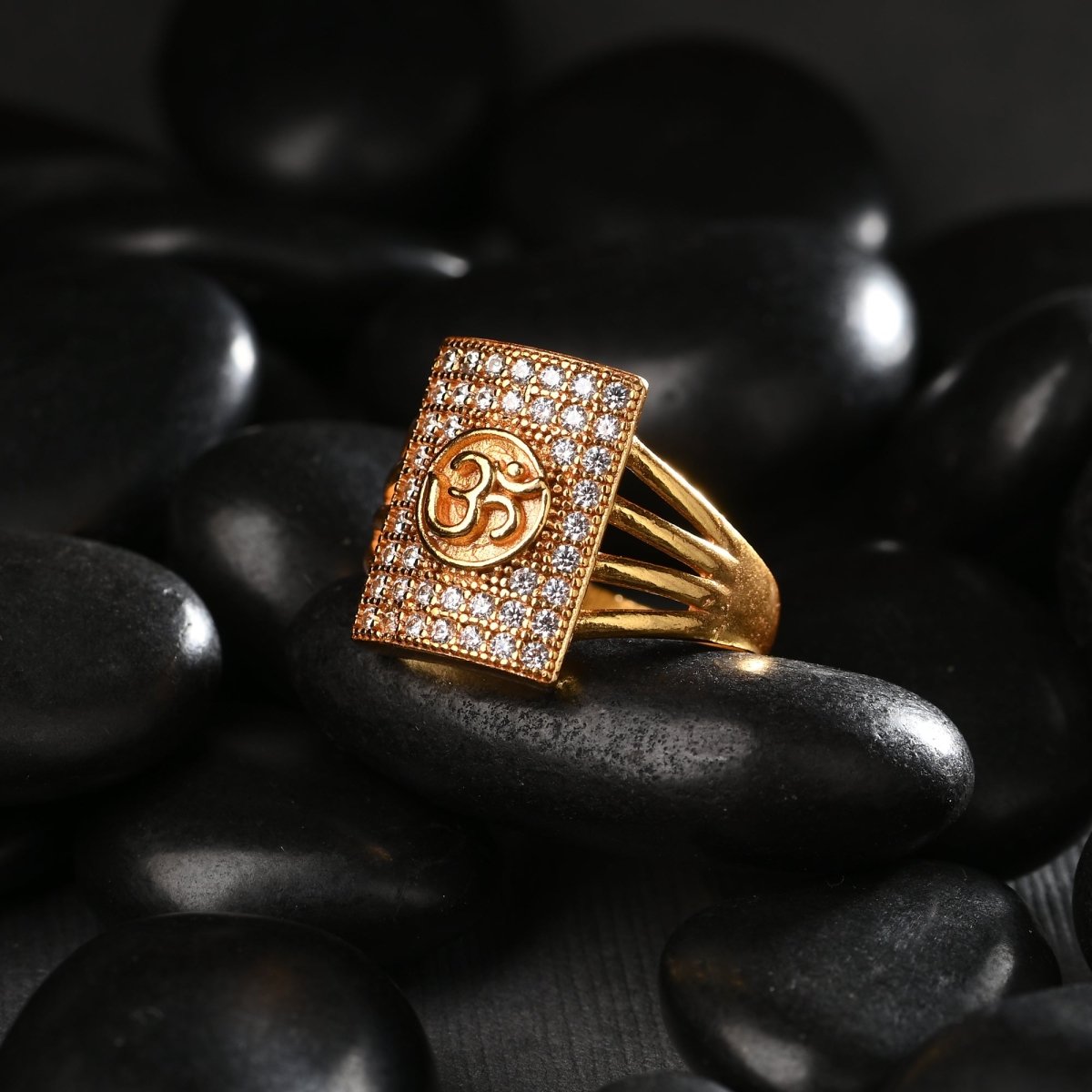 AanyaCentric Gold-Polished American Diamond Ad Ring for Boys & Man | Grocsy