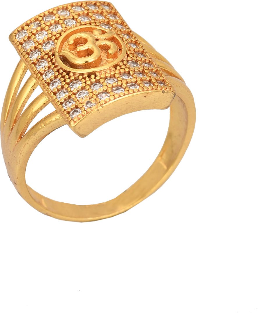AanyaCentric Gold-Polished American Diamond Ad Ring for Boys & Man | Grocsy