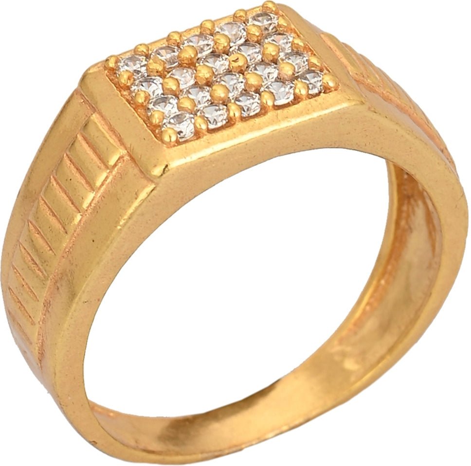 AanyaCentric Gold-Polished American Diamond Ad Ring for Boys & Man | Grocsy