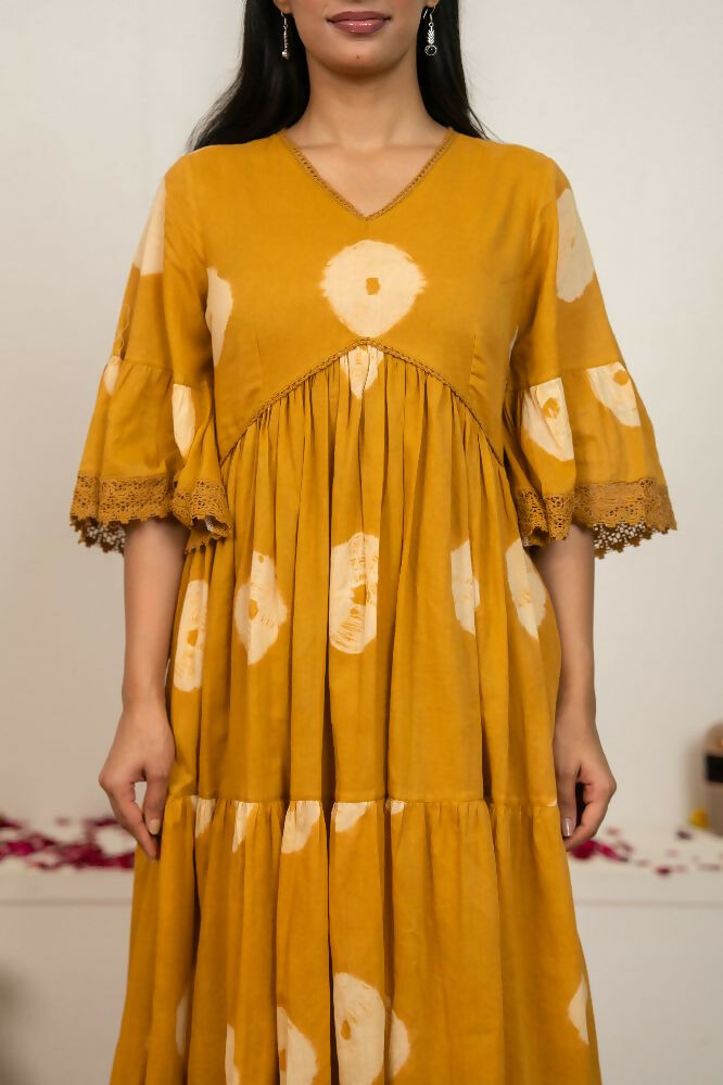 Joban Fashion Musard Yellow Tie & Dye Cotton Suit Set | Grocsy