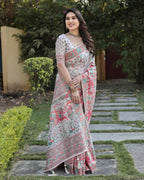 Vastranavya Luxury and Beautiful Soft, Smooth, Flowing Original Pashmina Soft Cotton Saree with Matching Blouse Fabric - Off White | Grocsy