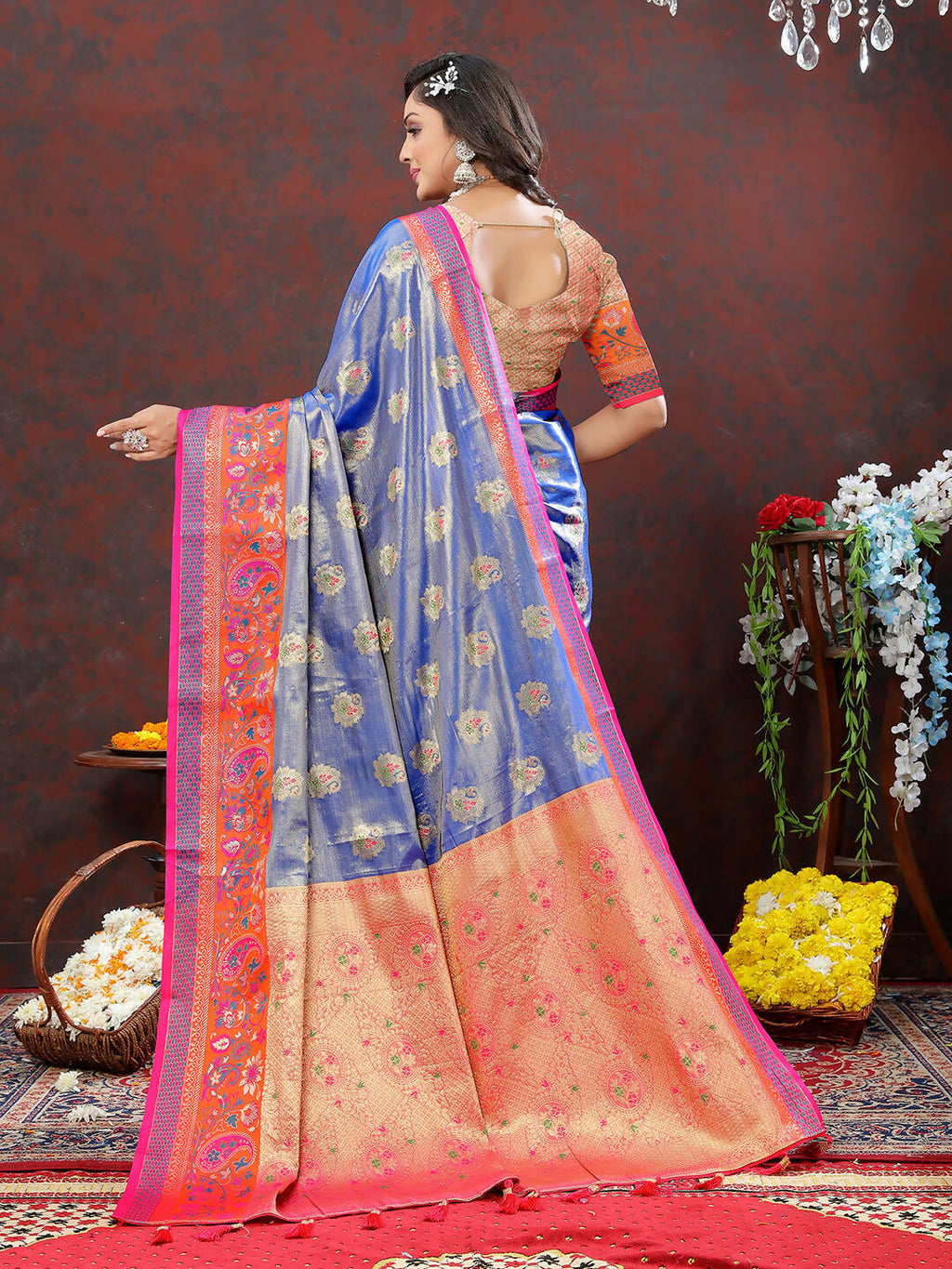 Lorenvalley Fashion Lavender Kanjivaram Silk Woven Design with Zari Weaving Saree | Grocsy