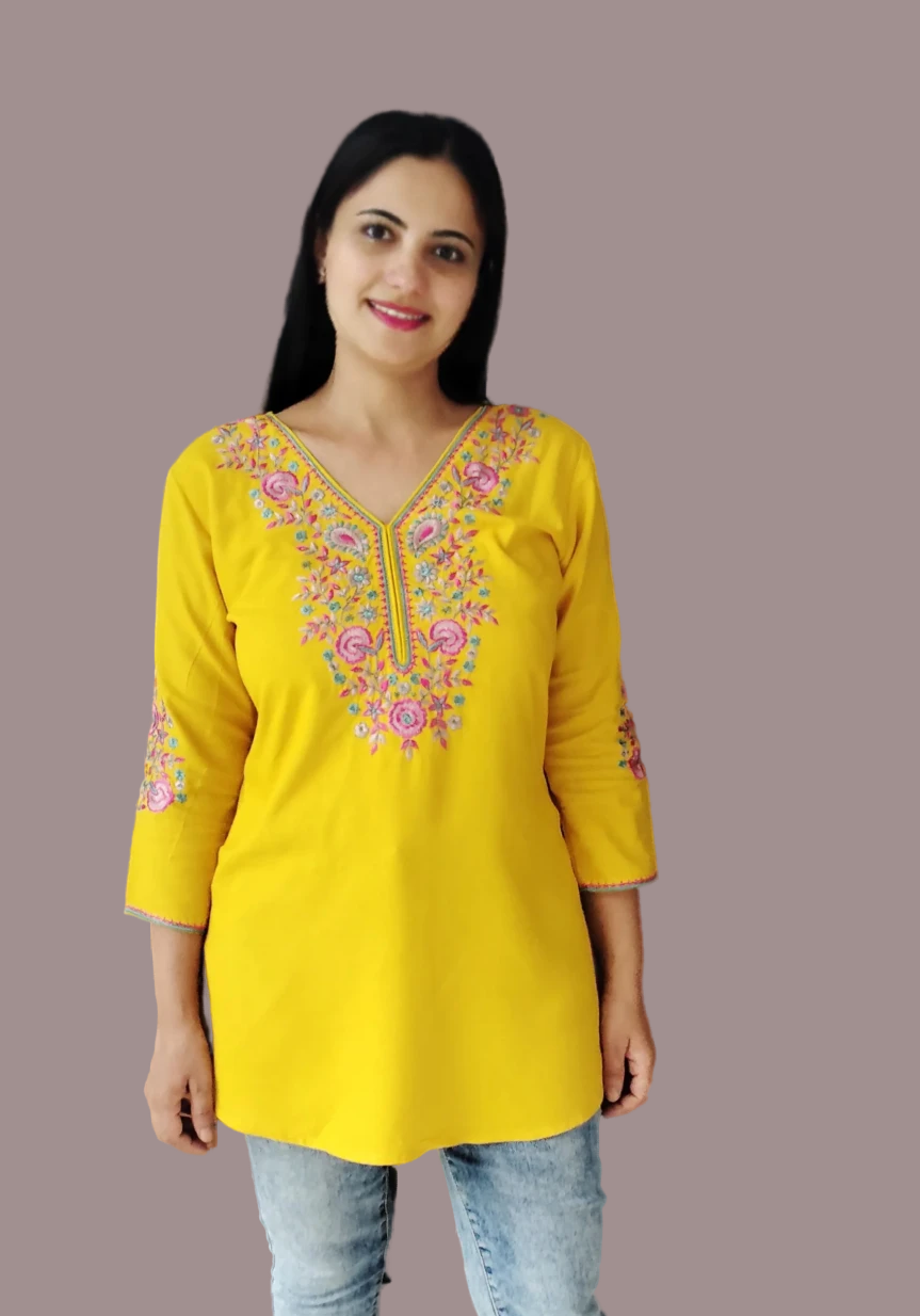 Jaitra Apparels Women Printed Pure Cotton Straight Kurta (Yellow) | Grocsy