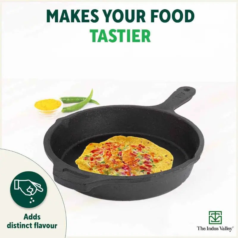 The Indus Valley CASTrong Cast Iron Cookware Set: Tawa+ Kadai+ Frypan, Kitchen Set for Home, Pre-seasoned, 100% Pure, Induction, Tadka Pan | Grocsy