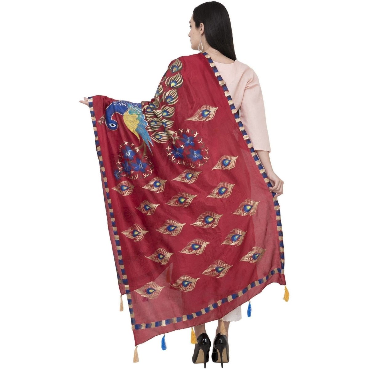 A R Silk Silk Peacock Multi Fancy Dupatta Color Mehroon Dupatta or Chunni | Grocsy