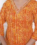 Miravan Womens Yellow Bandhani Printed Straight Kurti | Grocsy