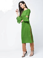 Aniyah Cotton Criss Cross Bell Sleeves Straight Kurta In Green (AN-101A) | Grocsy