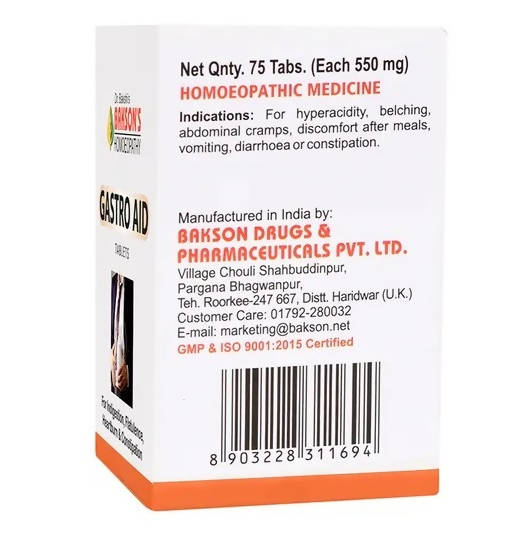 Bakson's Homeopathy Gastro Aid Tablets | Grocsy