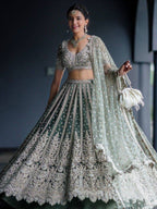 Tulsi Art Alluring Green Sequins Net Engagement Wear Lehenga Choli With Dupatta | Grocsy