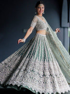 Tulsi Art Alluring Green Sequins Net Engagement Wear Lehenga Choli With Dupatta | Grocsy