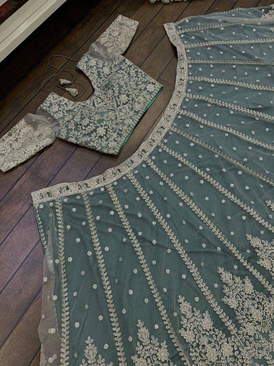 Tulsi Art Alluring Green Sequins Net Engagement Wear Lehenga Choli With Dupatta | Grocsy