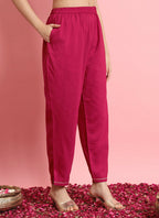 Vellora Rani Pink Embroidered Readymade Suit in Silk Blend for Daily Wear | Grocsy