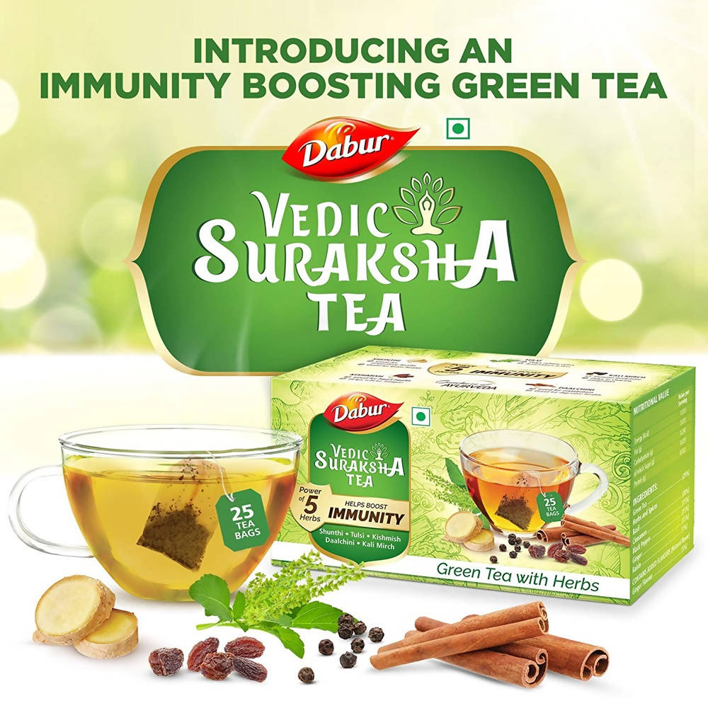 Dabur Vedic Suraksha Green Tea With Herbs Bags | Grocsy