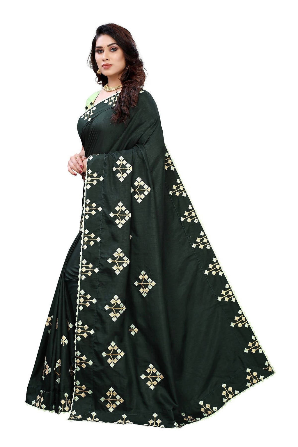 Vamika Green Dola Silk Embroidery Saree (JENY GREEN) | Grocsy