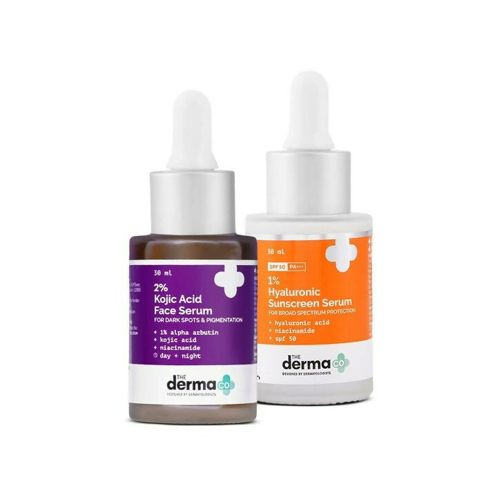 The Derma Co Bye Bye Pigmentation: 2% Kojic Acid Face Serum & 1% Hyaluronic Sunscreen Serum | Grocsy