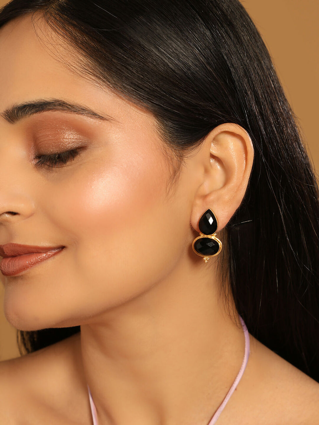 Nuyug 22K Gold Plated Black Embrace Earrings | Grocsy