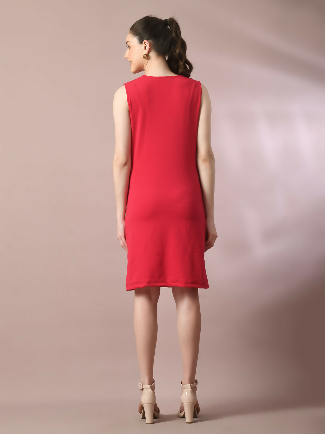 Myshka Women's Pink Solid Cowl Neck Bodycon Party Dress | Grocsy