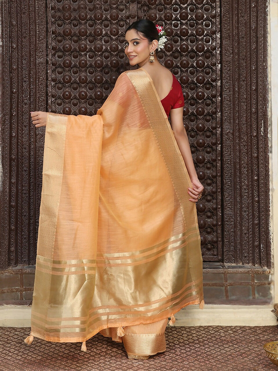 Shree Shyam Fashion Orange Cotton Saree | Grocsy