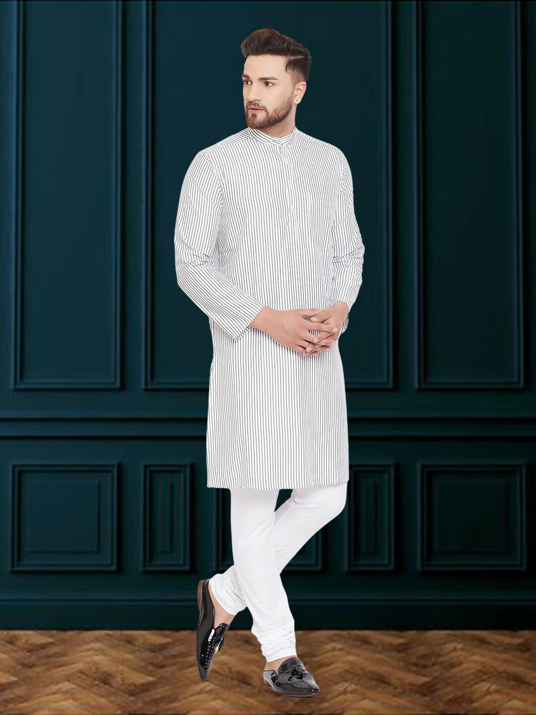 Even Apparels Men's Black and White Striped Kurta | Grocsy