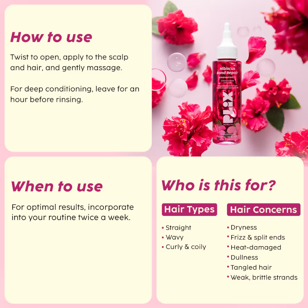 PLIX The Plant Fix Hibiscus Bond Repair Advanced Hair Oil | Grocsy