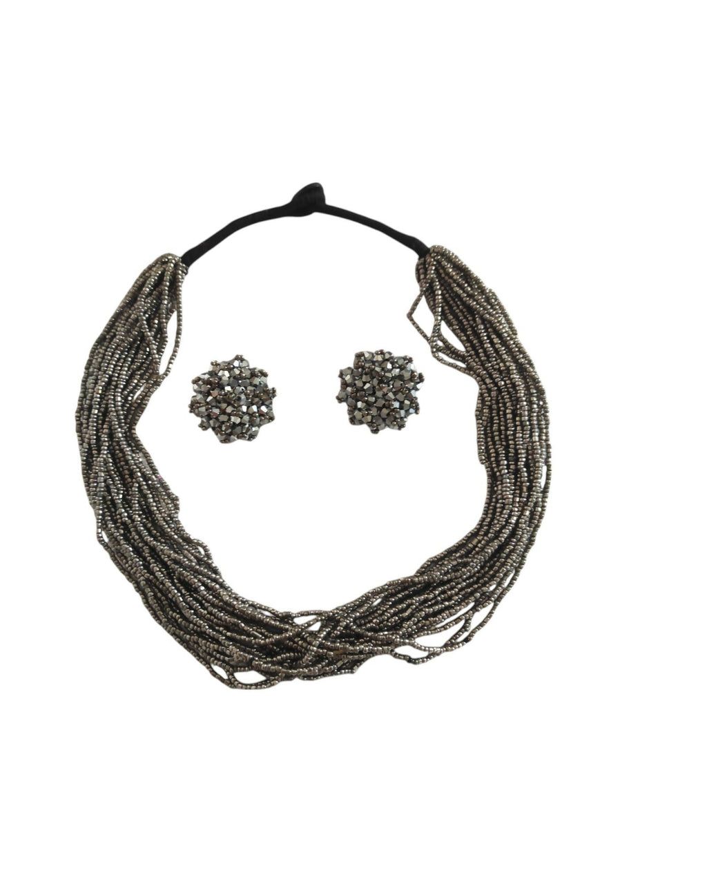 Inhanns Vibrant Handmade 20 Layers Beaded Necklace With Matching Earrings - Gray | Grocsy