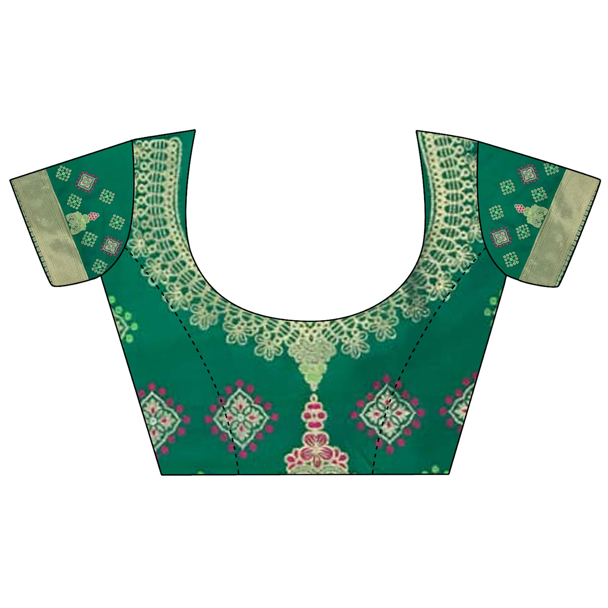 Joban Fashion Bottle Green Butti Motifs Soft Silk Patola Saree | Grocsy