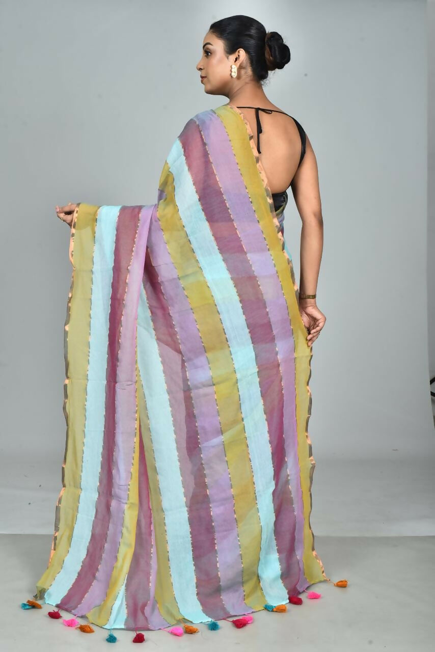 Exclusive Collection Beautiful Multi1 Pure Cotton Woven Handloom Saree With Running Blouse Piece | Grocsy