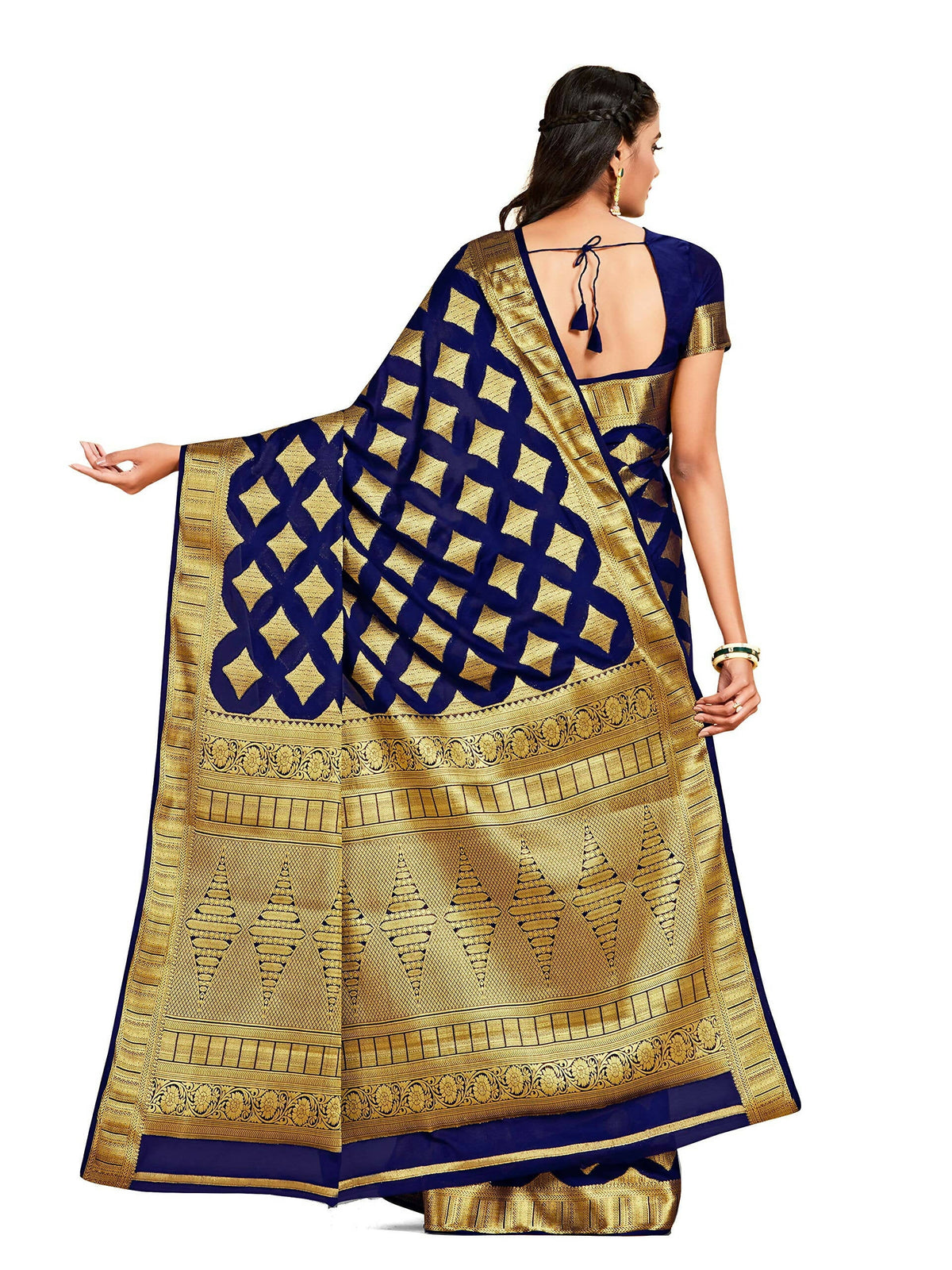 Mimosa Women's Mysore Silk Crepe Dark Blue Saree | Grocsy
