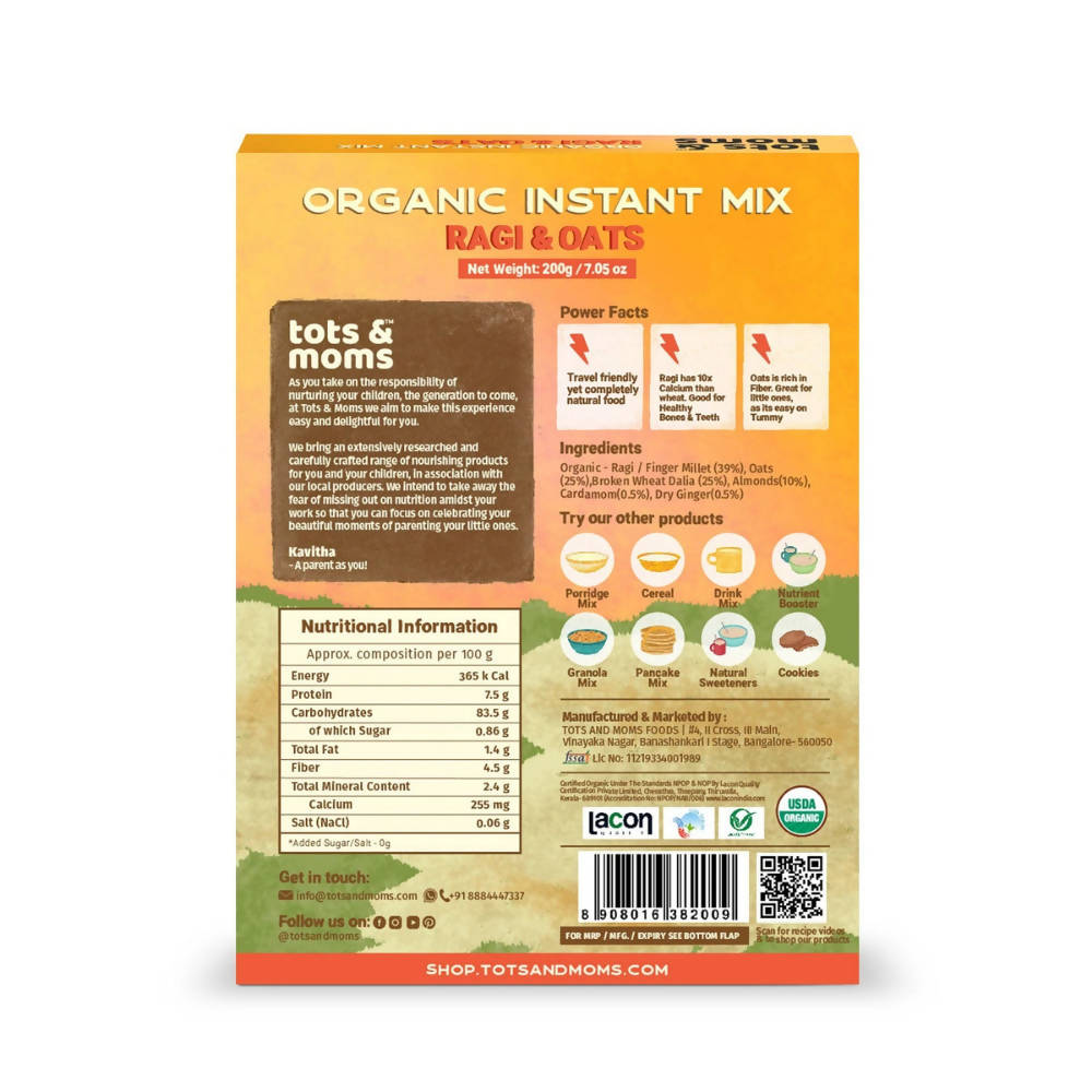 Tots and Moms Organic Ragi & Oats Instant Mix | Grocsy
