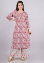 Vamika Printed Cotton Pink Party Wear/Casual Wear Kurta Set/Suit | Grocsy