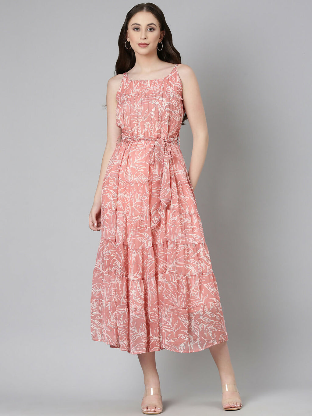 Souchii Peach Floral Fit & Flare Maxi | Grocsy