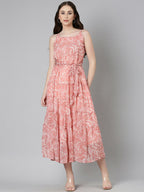 Souchii Peach Floral Fit & Flare Maxi | Grocsy