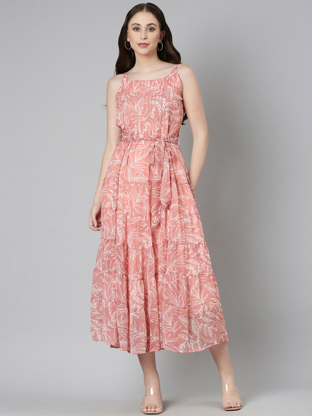 Souchii Peach Floral Fit & Flare Maxi | Grocsy