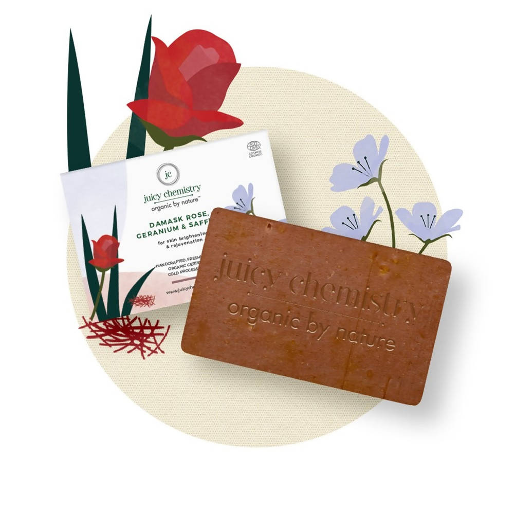 Juicy Chemistry Damask Rose, Geranium & Saffron Soap For Skin | Grocsy
