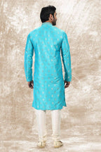 Raivat Ethnic Jacquard Silk Brocade Thread Work Kurta Pajama In Sky Blue Colour | Grocsy
