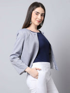 Even Apparels Grey Polywool Open Front Statement Women's Jacket (BF740) | Grocsy