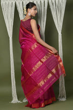 Very Much Indian Handloom Cotton Silk Maheshwari Saree With Sleek Golden Border - Red | Grocsy