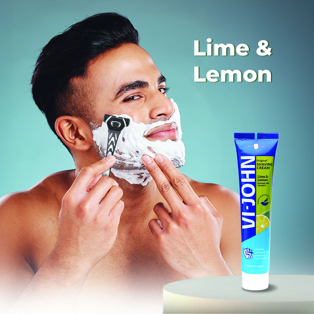 VI-JOHN Dermatologically Tested Vitamin-E enriched Anti Bacterial Lime & Lemon Shaving Cream | Grocsy